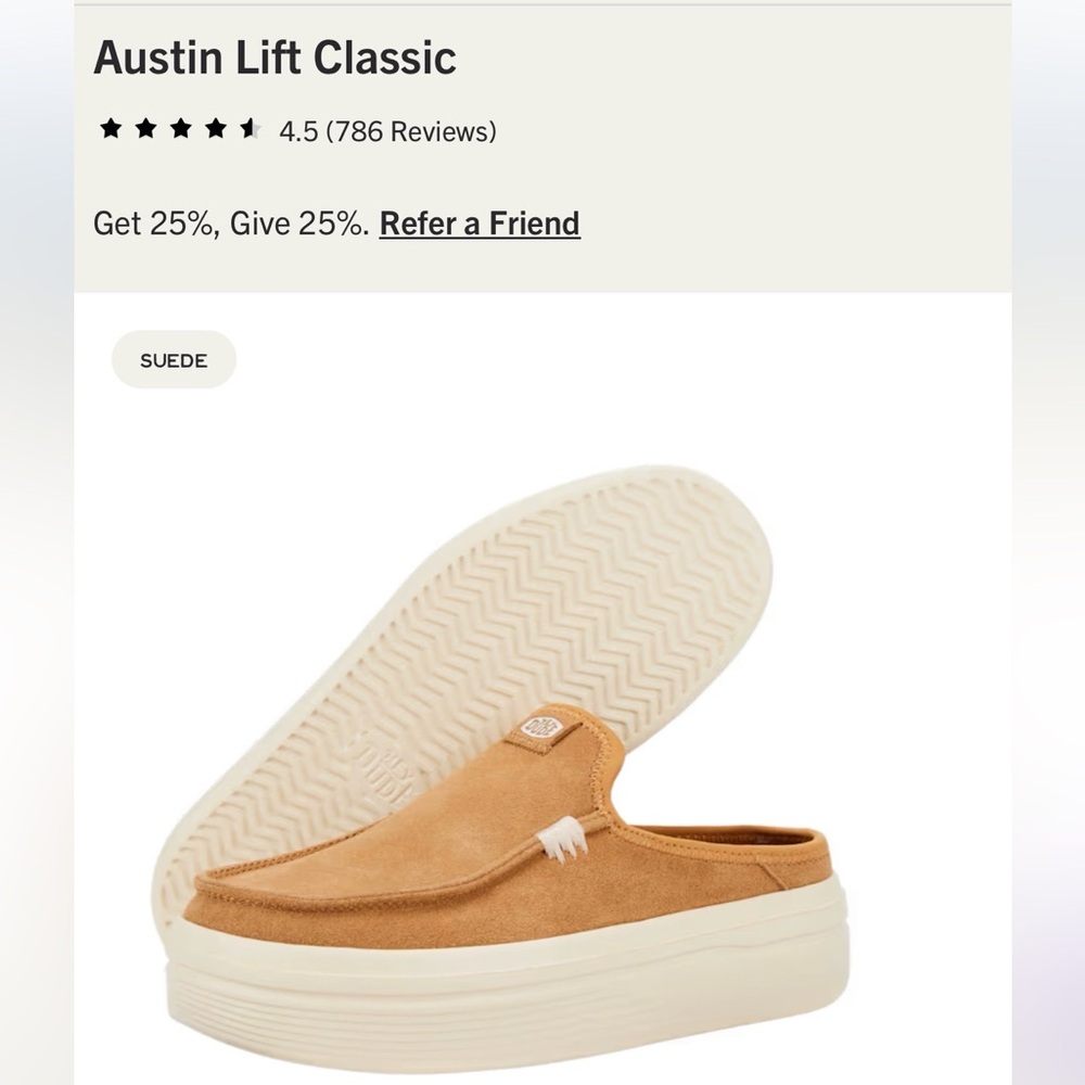 NWT HEYDUDE Austin Lift Classic Slip-On Sneakers - Tan Suede - Picture 2 of 7